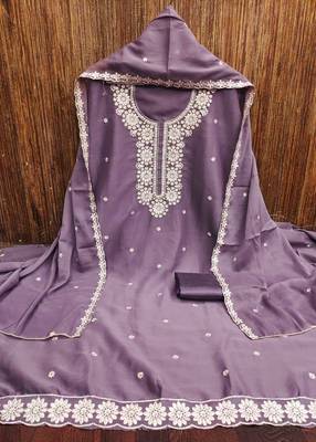 Lavender embroidered georgette churidar dress-materials 3