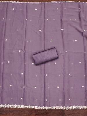 Lavender embroidered georgette churidar dress-materials 4