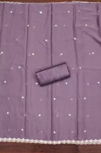 Lavender embroidered georgette churidar dress-materials