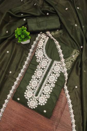 Mehendi embroidered georgette semi stitched churidar dress-materials