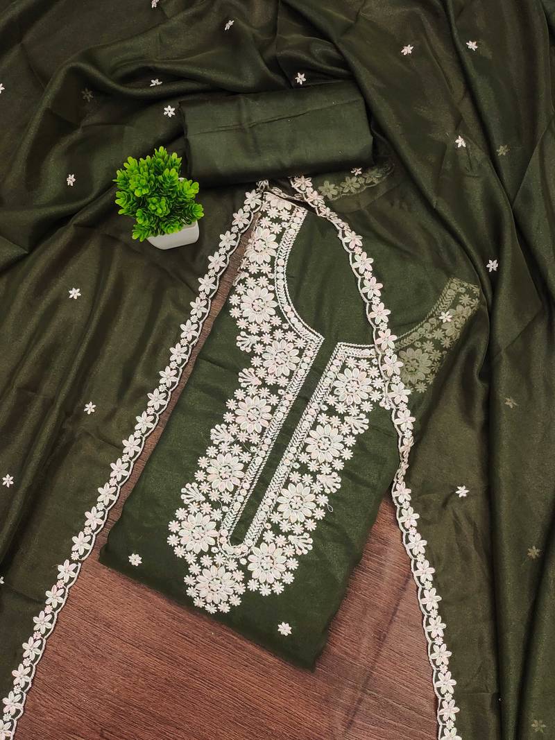 Mehendi embroidered georgette semi stitched churidar dress-materials