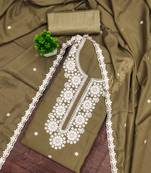 Olive embroidered georgette semi stitched churidar dress-materials