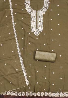 Olive embroidered georgette churidar dress-materials 2
