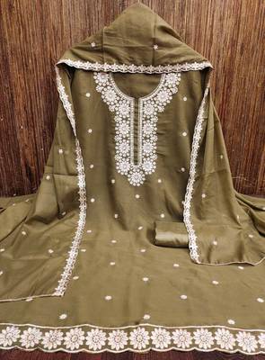 Olive embroidered georgette churidar dress-materials 3