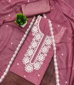 Purple embroidered georgette semi stitched churidar dress-materials