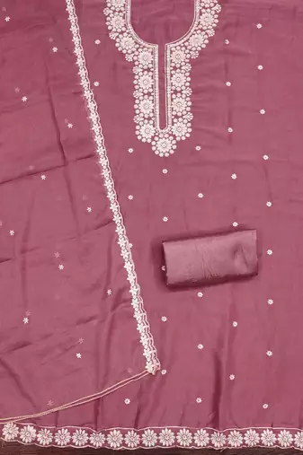 Purple embroidered georgette churidar dress-materials