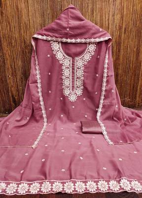 Purple embroidered georgette churidar dress-materials 3