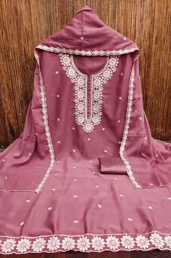 Purple embroidered georgette churidar dress-materials
