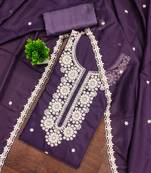 Royal-blue embroidered georgette semi stitched churidar dress-materials