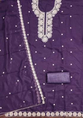 Royal-blue embroidered georgette churidar dress-materials 2