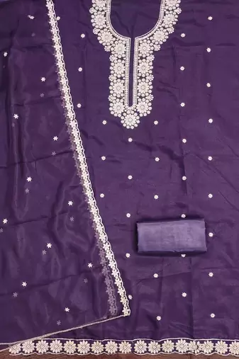 Royal-blue embroidered georgette churidar dress-materials