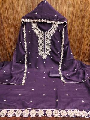 Royal-blue embroidered georgette churidar dress-materials 3