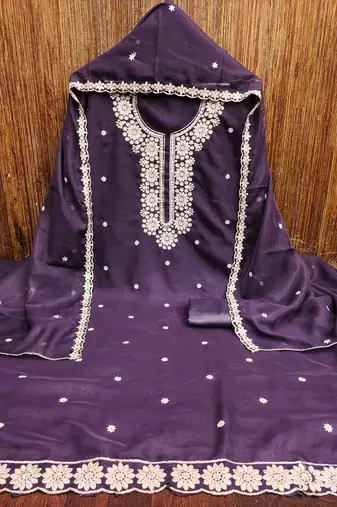 Royal-blue embroidered georgette churidar dress-materials