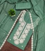 Sea-green embroidered georgette semi stitched churidar dress-materials