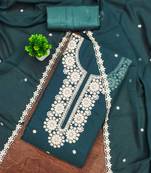 Teal-blue embroidered georgette semi stitched churidar dress-materials