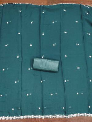 Teal-blue embroidered georgette churidar dress-materials 4