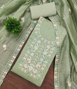 Light-green embroidered cotton semi stitched churidar dress-materials