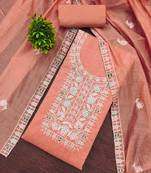 Peach embroidered cotton semi stitched churidar dress-materials