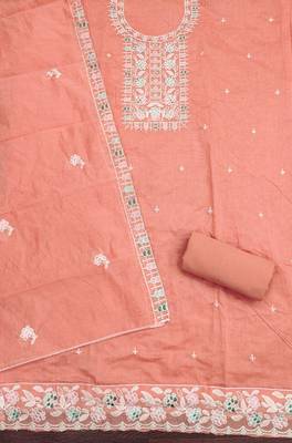 Peach embroidered cotton churidar dress-materials 2