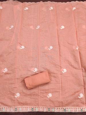 Peach embroidered cotton churidar dress-materials 4