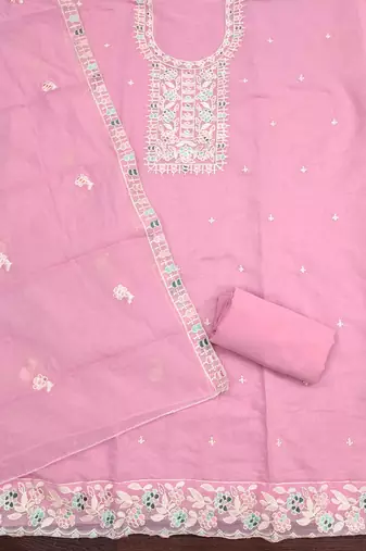 Pink embroidered cotton churidar dress-materials
