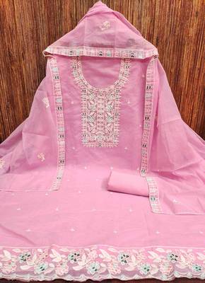 Pink embroidered cotton churidar dress-materials 3