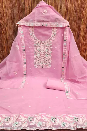 Pink embroidered cotton churidar dress-materials
