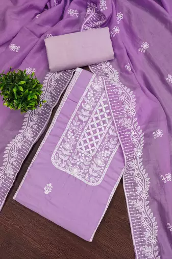 Lavender embroidered cotton semi stitched churidar dress-materials