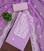 Lavender embroidered cotton semi stitched churidar dress-materials