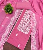 Pink embroidered cotton semi stitched churidar dress-materials