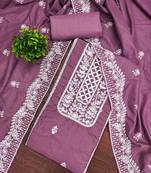 Purple embroidered cotton semi stitched churidar dress-materials