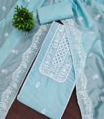 Sky-blue embroidered cotton semi stitched churidar dress-materials
