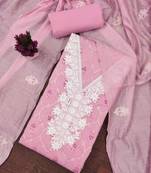 Pink embroidered chanderi semi stitched churidar dress-materials