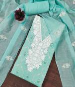 Sea-green embroidered chanderi semi stitched churidar dress-materials