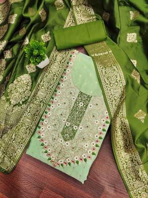 Light-green woven shimmer churidar dress-materials 1