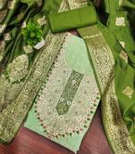 Light-green woven shimmer semi stitched churidar dress-materials