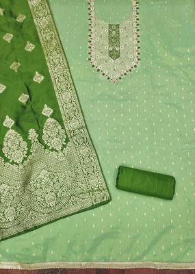 Light-green woven shimmer churidar dress-materials 2