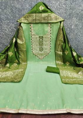 Light-green woven shimmer churidar dress-materials 3