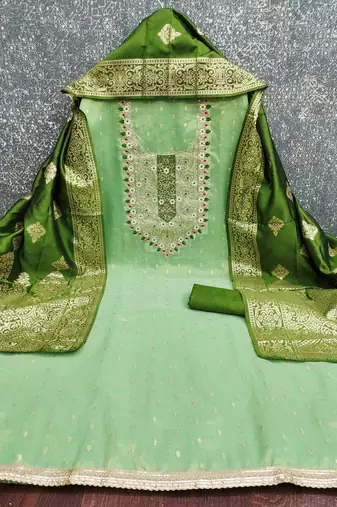 Light-green woven shimmer churidar dress-materials