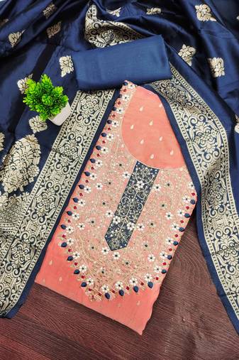 Peach woven shimmer semi stitched churidar dress-materials