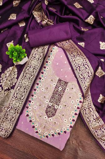 Purple woven shimmer semi stitched churidar dress-materials