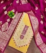 Yellow woven shimmer semi stitched churidar dress-materials