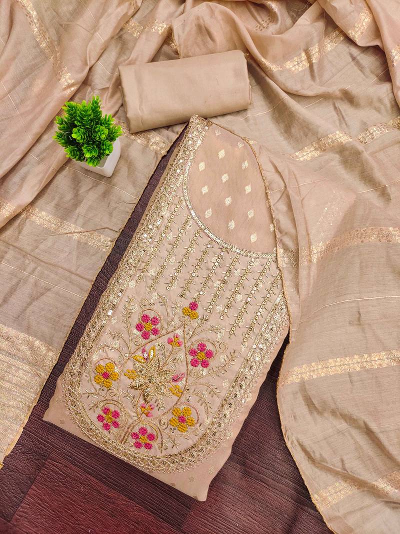 Beige woven shimmer semi stitched churidar dress-materials