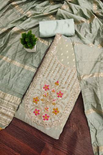 Grey woven shimmer semi stitched churidar dress-materials