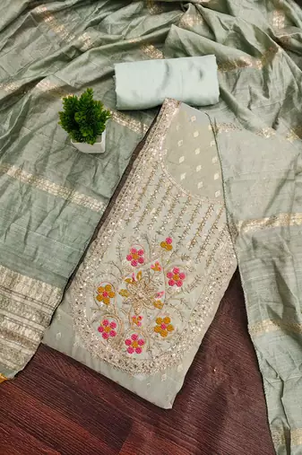 Grey woven shimmer semi stitched churidar dress-materials