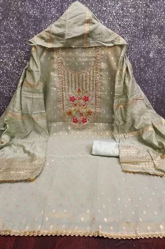 Grey woven shimmer churidar dress-materials