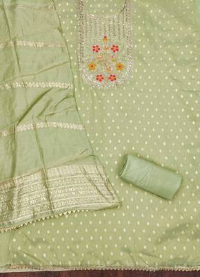 Light-green woven shimmer churidar dress-materials 2