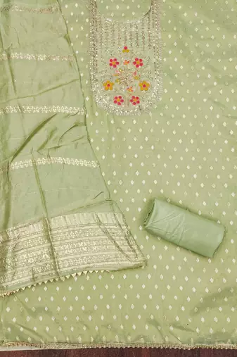 Light-green woven shimmer churidar dress-materials