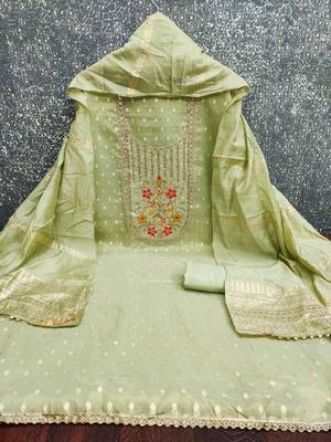 Light-green woven shimmer churidar dress-materials 3