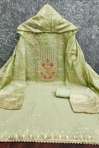 Light-green woven shimmer churidar dress-materials